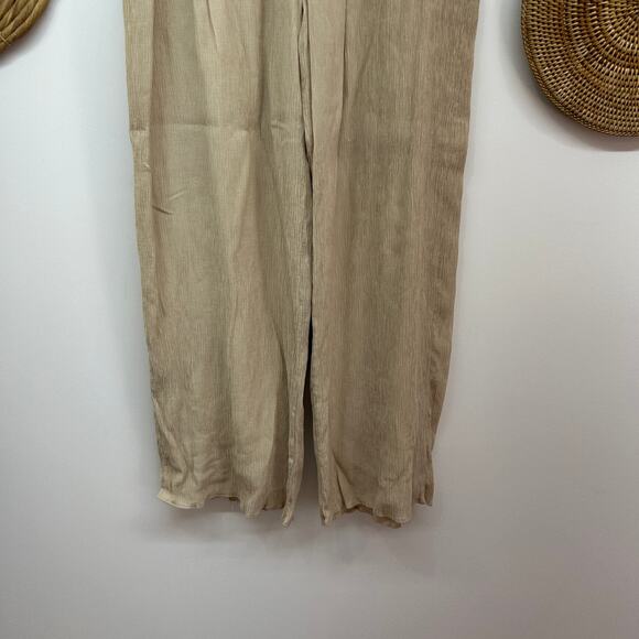 Abercrombie Beige Tan Crinkle Tie Waist Pull On Wide Leg Pant Large Neutral - Picture 5 of 6